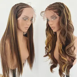 lumi hair highlight 4/27  braid body wave straight wig 30 inches 13*6 lace hair net synthetic wig Fashion women's wig cute and sexy wig