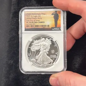 250th Anniversary Army Privy Proof Silver Eagle PF70 UC First Day of Issue