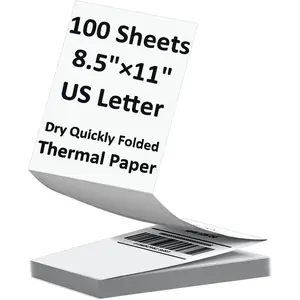 100 Sheets Letter Size Thermal Paper, 8.5 x 11 Inch Thermal Printer Paper for M08F/A40 Thermal Portable Printer, Continual Feeding Folded Printing Paper