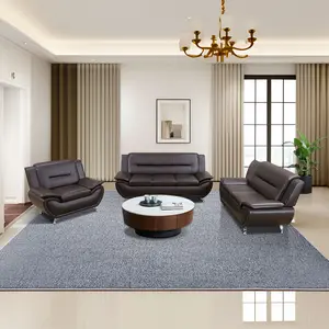 Modern Brown Breathable Faux Leather 3-Piece Sofa, Comfortable Living Room Couch Set with Durable Frame & Simple Assembly