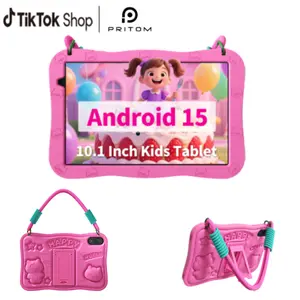 [Summervibes] PRITOM Kids Tablet 10 inch Android 15 8GB RAM 32GB ROM Dual Cameras WiFi6 6000mAh Battery Protective Silicone Case Animal Flash Cards Educational Apps Toddler Gifts Stress Relief Case Pink/Blue MothersDay Gift Tiktokshop official store