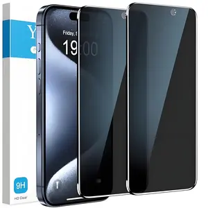 2-Pack Privacy Screen Protector, Tempered Glass, Protective, Durable, Compatible with iPhone 17 Pro/iPhone 16/iPhone 17 Pro Max/15/14/13/12/11, Anti-Spy, Compatible with Phone Cases, Private Viewing Accessory, Protection