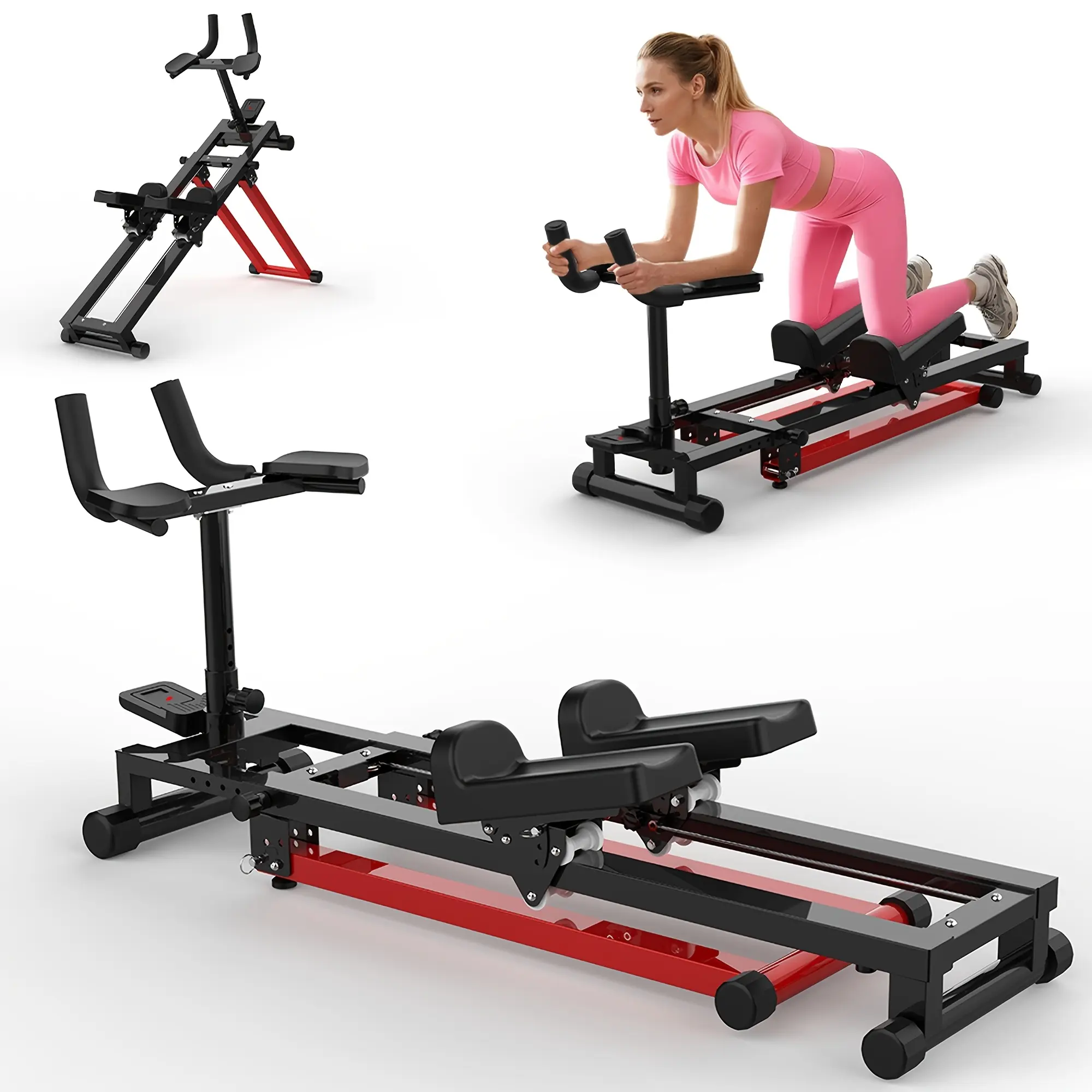 3 IN 1 Adjustable Back Stretcher & Core Trainer Machine, Spinal Decompression Stretcher for Lower Back Pain Relief, Full-Body Home Gym Workout with Waist Trimmer & Stepper Function