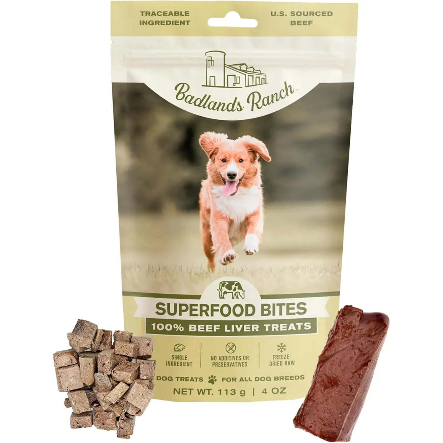 BADLANDS RANCH - Superfood Bite, Freeze-Dried Raw Dog Treats - Protein Rich, Train & Reward, Traceable Single Ingredient by Katherine Heigl (Beef Liver)