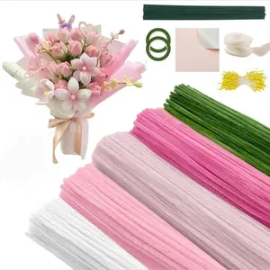 500 Piece Pipe Cleaner Floral Flower Kit, DIY Flower Arrangements, 5 Colors, Chiffon Stem Craft Set, Includes Stems, Glue Tape, Stamens, Ribbon, Mother's Day Gift, DIY Graduation Gift