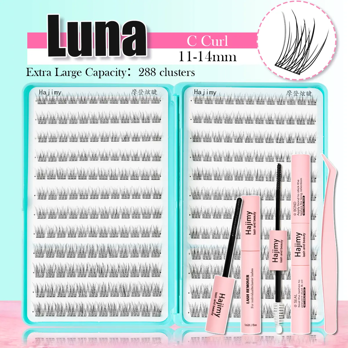 Hajimy DIY Cluster Lashes Volume Waterproof Long-Lasting Extension D Curl Eyelashes for Beginners Soft Fluffy Lashes with Glue Remover Tweezers Natural Look Individual Lash Extension Kit Makeup Cosmetic