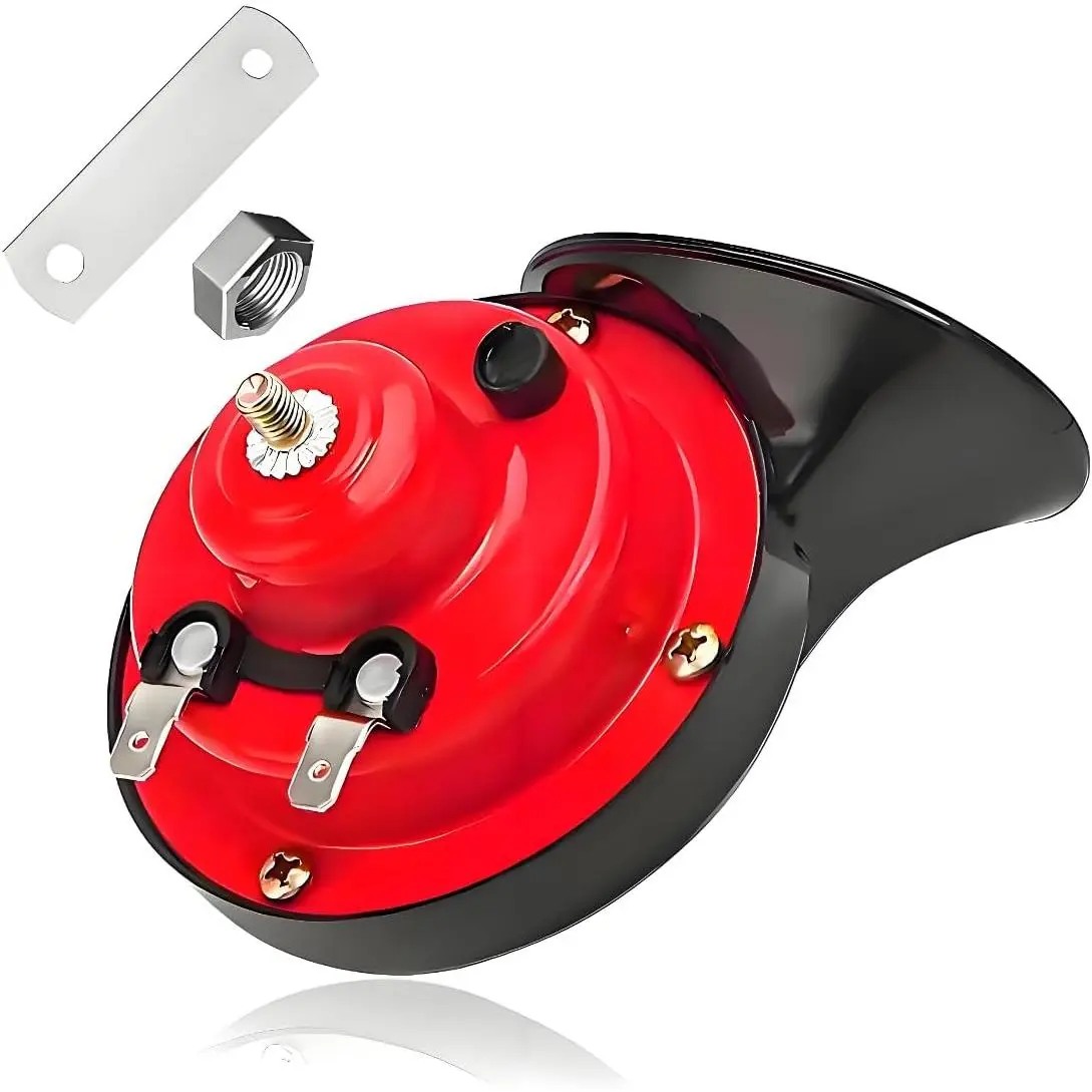 Super Loud Car Snail Horns, 12V 300DB Durable Car Horn Kit, High Low Tone Universal Waterproof Car Air Electric Snail Horn, Vehicle Air Horn Replacement for Motorcycle Truck (Red, 1 PCS)