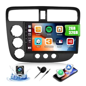 Car Media Player for 2001-2005 Civic, 9-in Android 13 Touchscreen Head Unit (2G+32G) with Wireless CarPlay Touchscreen, Android Auto, MirrorLink, GPS Navigation, Bluetooth, FM Radio, Backup Camera, Wireless Sync – Father’s Day Gift