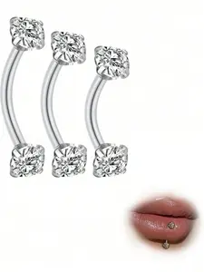3pcs Rook Piercing Jewelry, Nose Piercing Jewelry, Banana Eyebrow Barbell, Helix Labret Piercing, Lip Daith Belly Bar, Clip Belly Piercing, Silver Color Balls, 6mm 8mm 10mm 16g