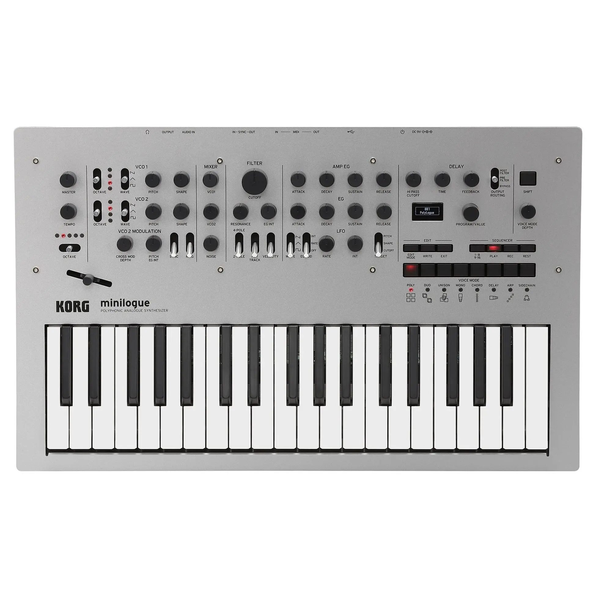 Korg minilogue 37-key Polyphonic Analog Synthesizer w/ 16-step Sequencer, 4 Voices and OLED Oscilloscope (MINILOGUE)