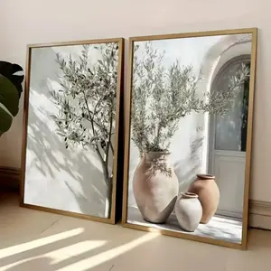 2 Pieces/set of Optional Wooden Frame, Mediterranean Olive Tree Art Print, Vintage Prints, Artistic Botanical Antique Vintage Style, Vintage Design, Living Room Bedroom Kitchen Home Decor, Decorative Artwork