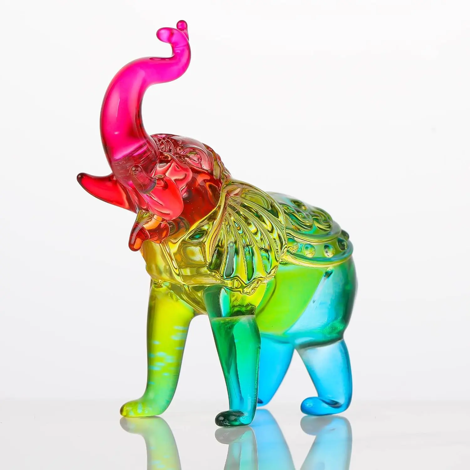 Elephant Figurine Home Decor, Glass Elephant Statue Gifts for Women Men,   Collectible Figurines Tabletop Decoration Elephant Sculpture with Trunk Up Ornaments (Color)