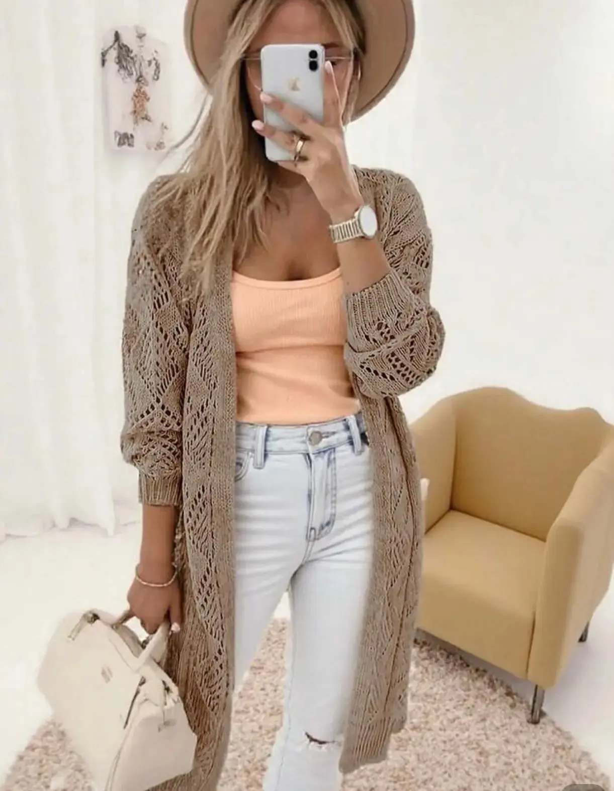 Sweater Tan Cardigan-Open