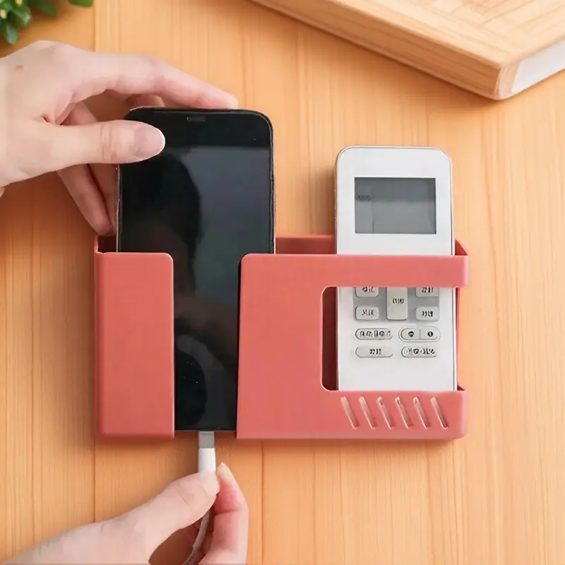 No Drill Wall Mount Storage Box Strong Adhesive Remote Holder Multi Functional Organizer Adhesive Cellphone Holder Cell Phone Stand Cable Management Dustproof Non Slip Removable Shelf For TV AC Remote All Purpose Home Solution