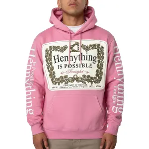 TFashion Graphic Hoodie - Hennything Is Possible - Pink Long Sleeve Casual Autumn Medium Length Hoodie with Bold Eye-catching Design