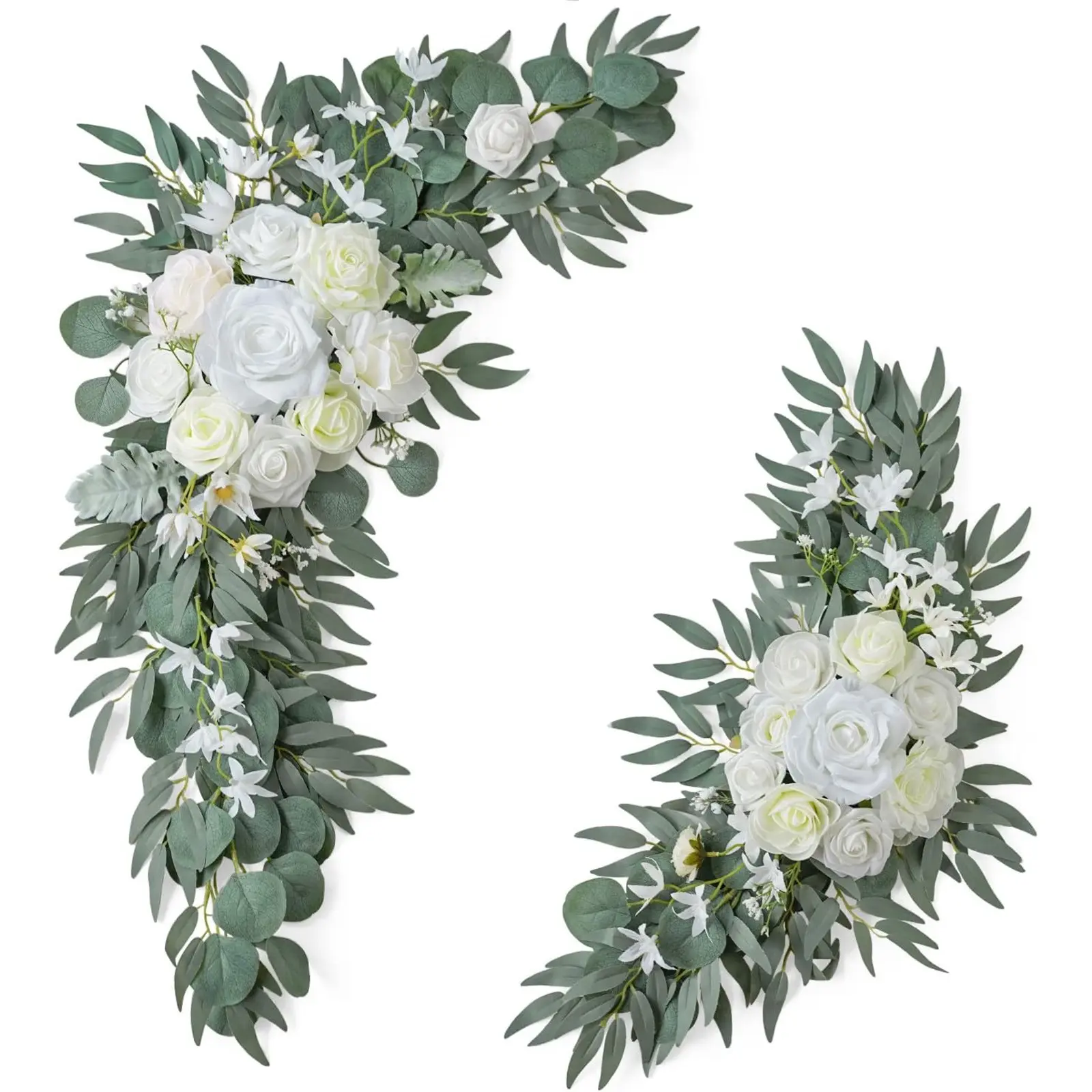 A set of 2 ivory white artificial roses wedding arch flowers, decorative faux flower, Faux floral decor, Faux Flower Decorations, with a layered look, perfect for home decoration during weddings, parties, Flower Arrangement