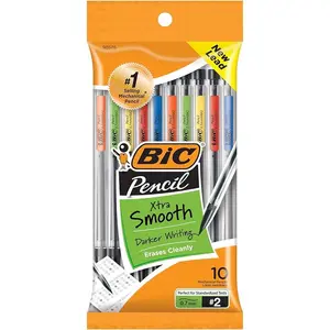 BIC Xtra-Smooth Mechanical Pencils with Erasers, Medium Point (0.7mm), 12-Count Pack, 2 ½ Wood Case Pencils, Smooth-writing No.2 Leads, MPP101-BLK