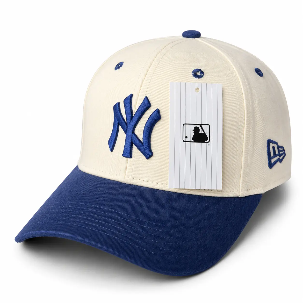 New Era MLB 9FORTY New York Yankees Adjustable Baseball Cap Cream Royal Blue Curved Brim Embroidered MLB Hat Unisex