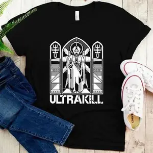 Boys' Ultrakill Holy T-Shirt - New, Iconic Graphic Tribute Game Streetwear, Casual Short-Sleeve Kids' Top