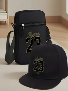 Boston 23 Print Unisex Curved Brim Hip-Hop Baseball Cap & Crossbody Bag, Street Fashion Street Style Outdoor Sport Accessory, Gift For Friends, Hipster Accessories, Adjustable Fit, Hat