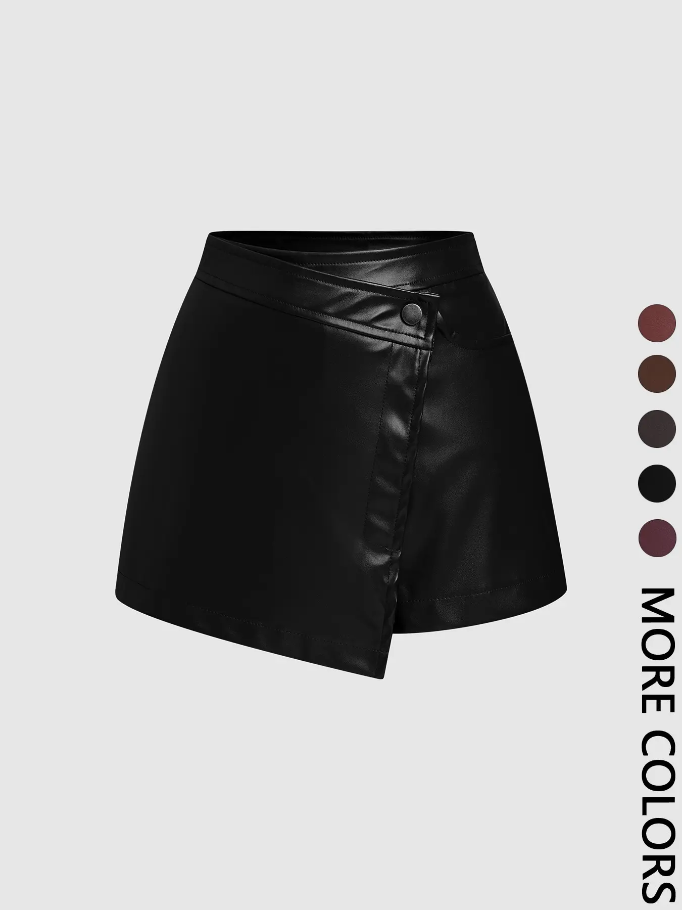 Women's Vintage PU Leather Solid Color Asymmetrical Layered Short, High Waisted Skort, High Waist Zipper Skort with Pocket, Hidden Shorts & Snap Button Closure, College Style, 70s Retro, Fit, Perfect for Women Valentine's Day Date & Party
