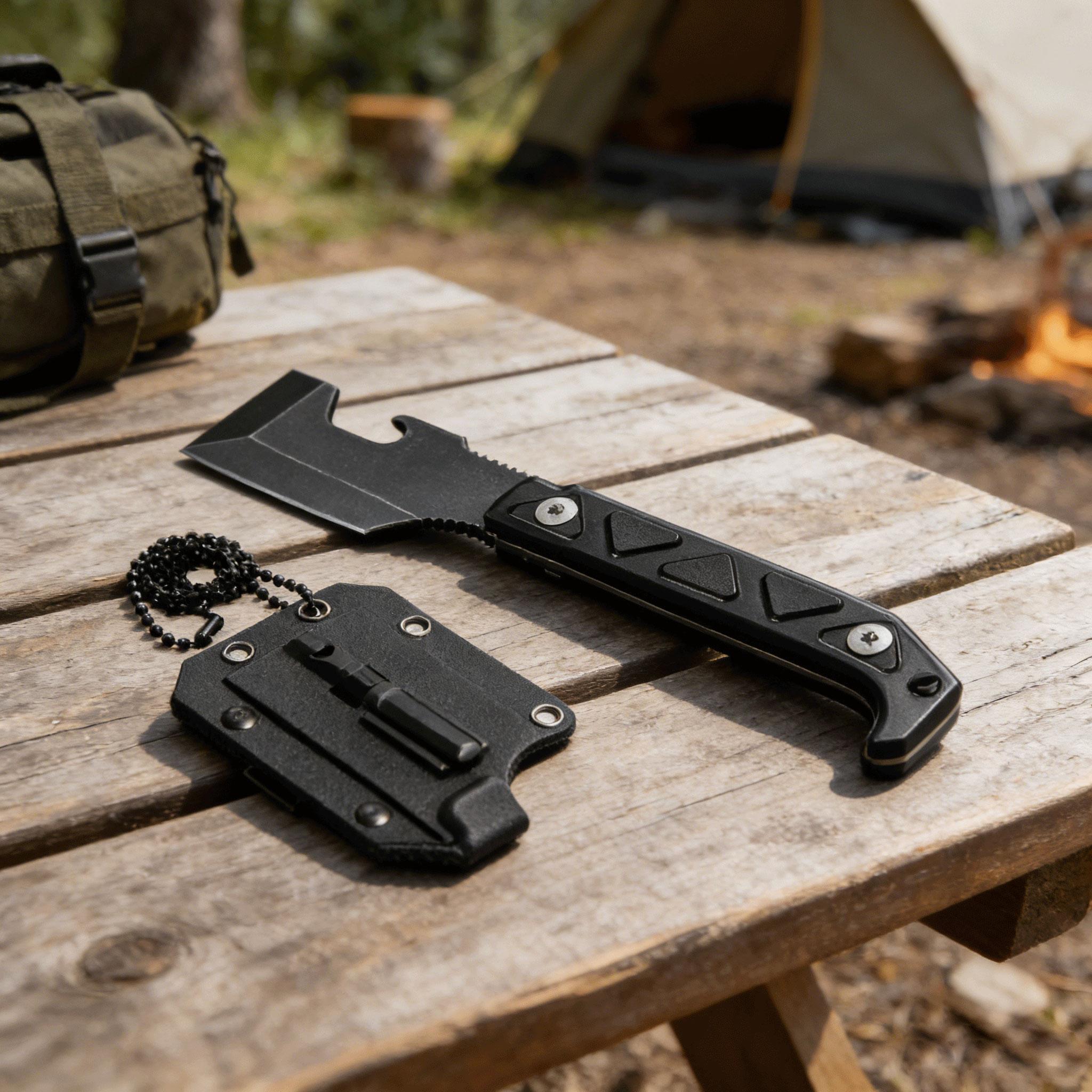 Full Tang Multifunctional EDC Pry Bar Axe with Secure Kydex Sheath, Tactical Survival Tool for Camping Hunting, Outdoor Utility Gear for Men, Durable Camping Tool