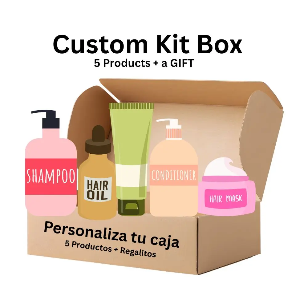5 products kit - Hair Care products Box - Caja Personalizable (Custom Box kit 5 pack) Including Shampoo, Hair Oil, Conditioner, Hair Mask & Bonus Gift - Personalize Your Care Routine