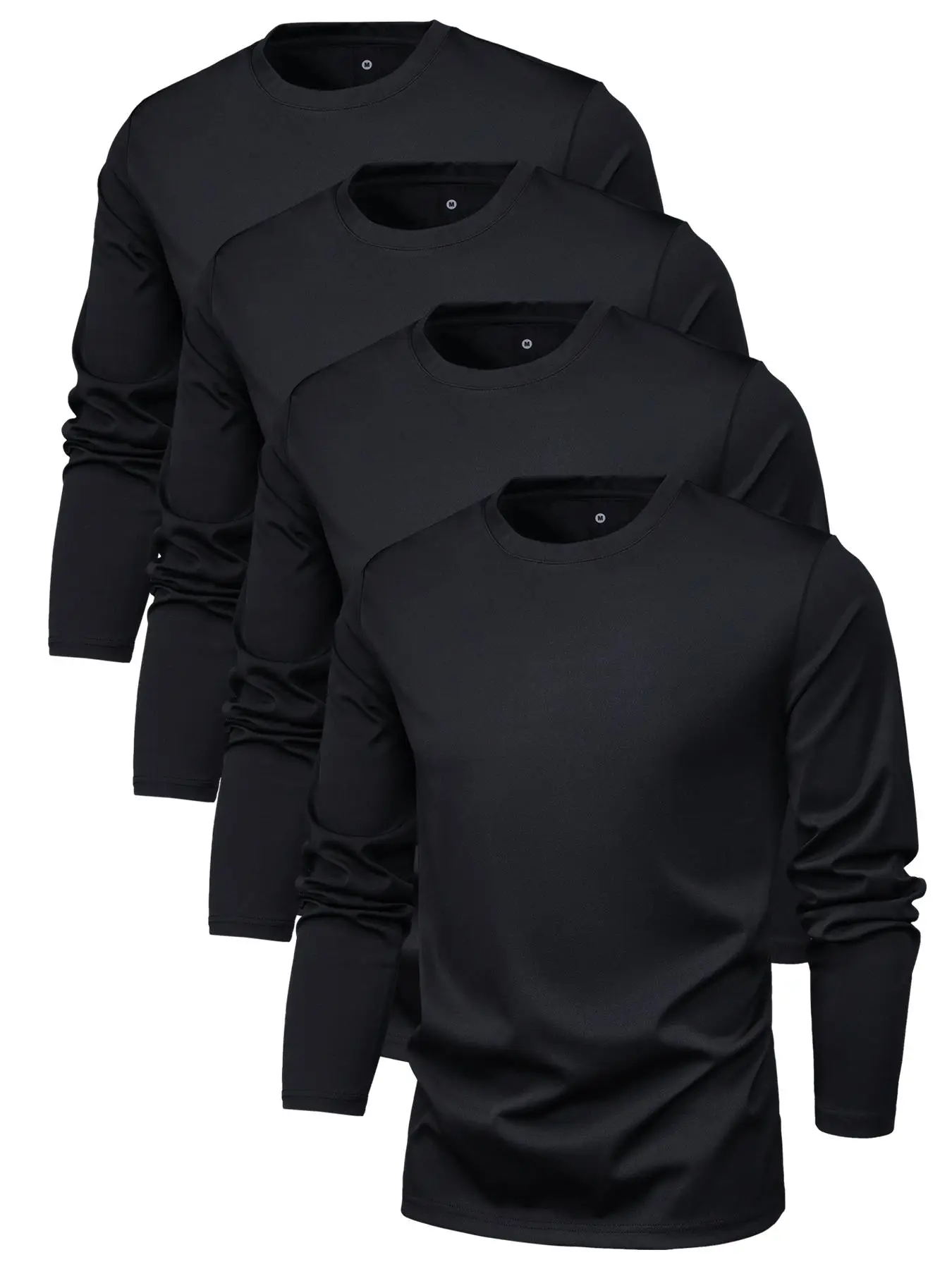 Men's 4pcs Solid Long Sleeve Tee, Regular Fit Round Neck T-Shirt for Spring & Fall, Casual Men's Top for Outdoor Daily Wear