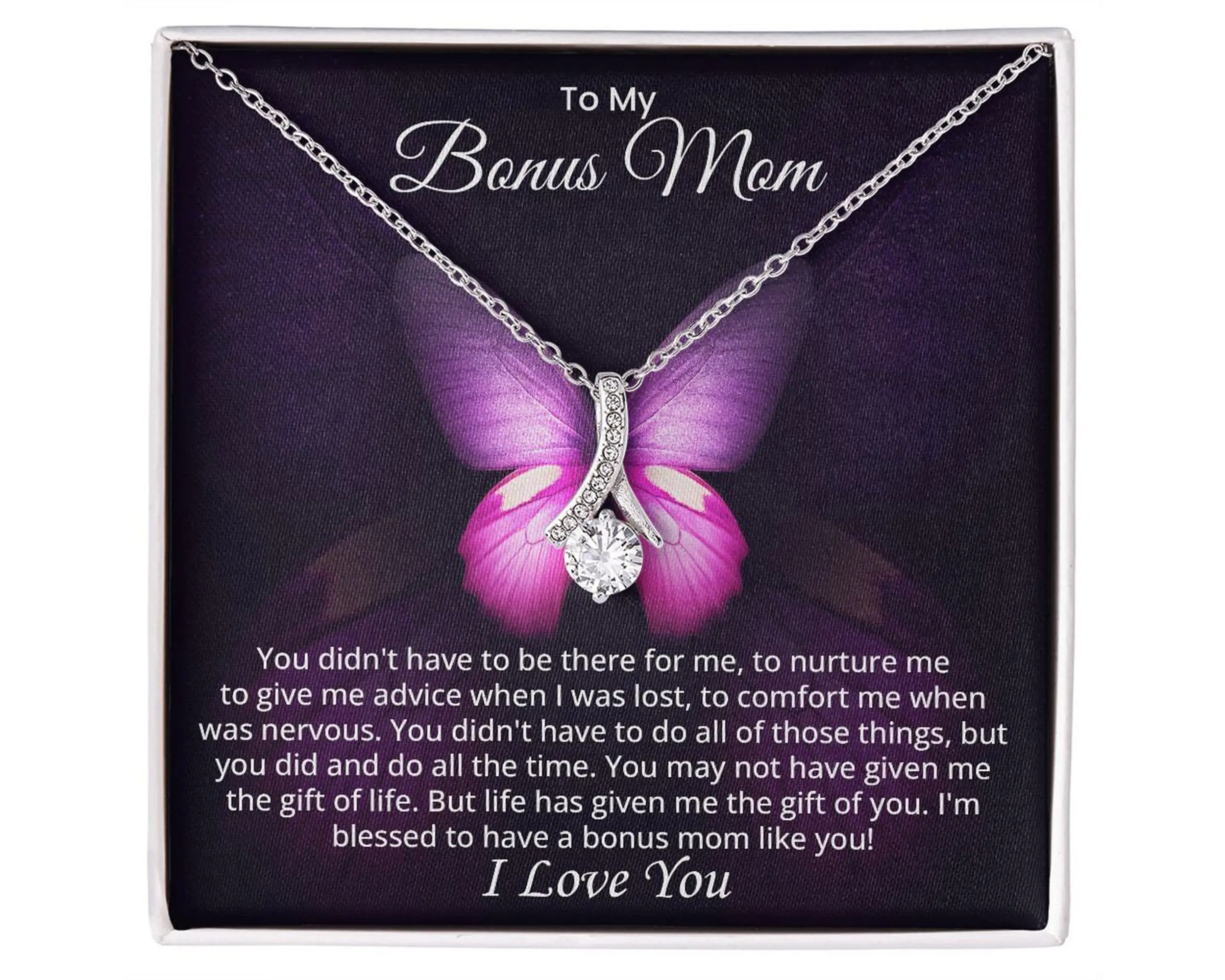 Bonus Mom Gift - Step Mother Necklace with Meaningful Message Card, Mother's Day Gift for Bride, Step Mom Jewelry