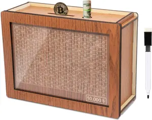 Wooden 10K Numbered Grid Money Saving Box, Durable Retro Home Decor Piggy Bank with Savings Challenge, Ideal Gift for Home Supplies