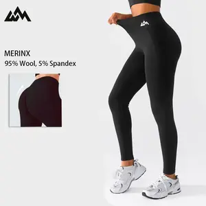 MERINX Women's High-Waisted Merino Wool Leggings - Seamless Fit, Fitted, High Stretch, Natural Fabric, Breathable, Odor Resist., Soft, Sculpting Tummy Control, Squat Proof, Non-See-Through, Lightweight Thermal Wool Workout Clothes for Gym, Lounge