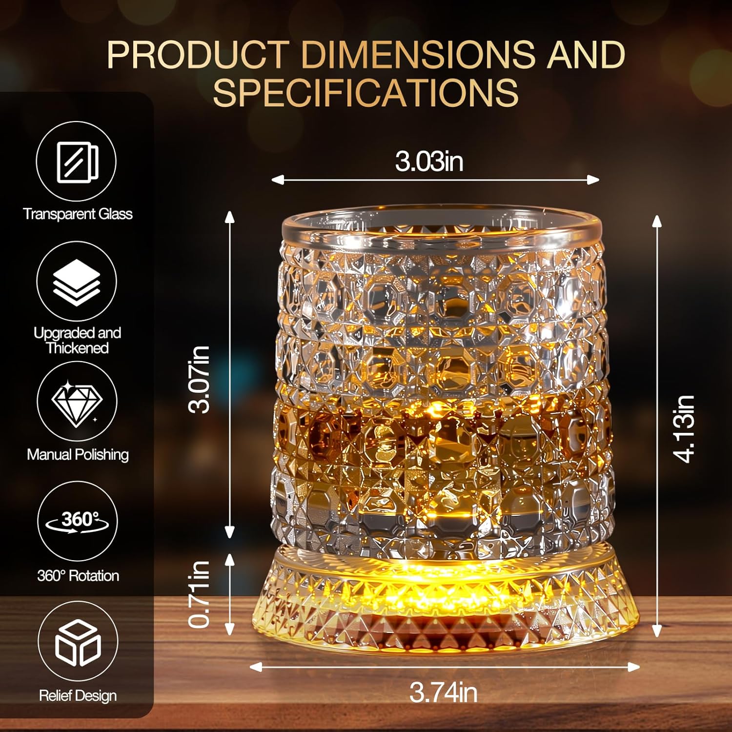 Rotating Whiskey Cup With Led Lamp Holder Suitable For Bourbon Whiskey, Scotch Whiskey Cocktails Unique Gift For Men'S Dad And Husband Bartenders Cool Bar Accessory For Home Bars