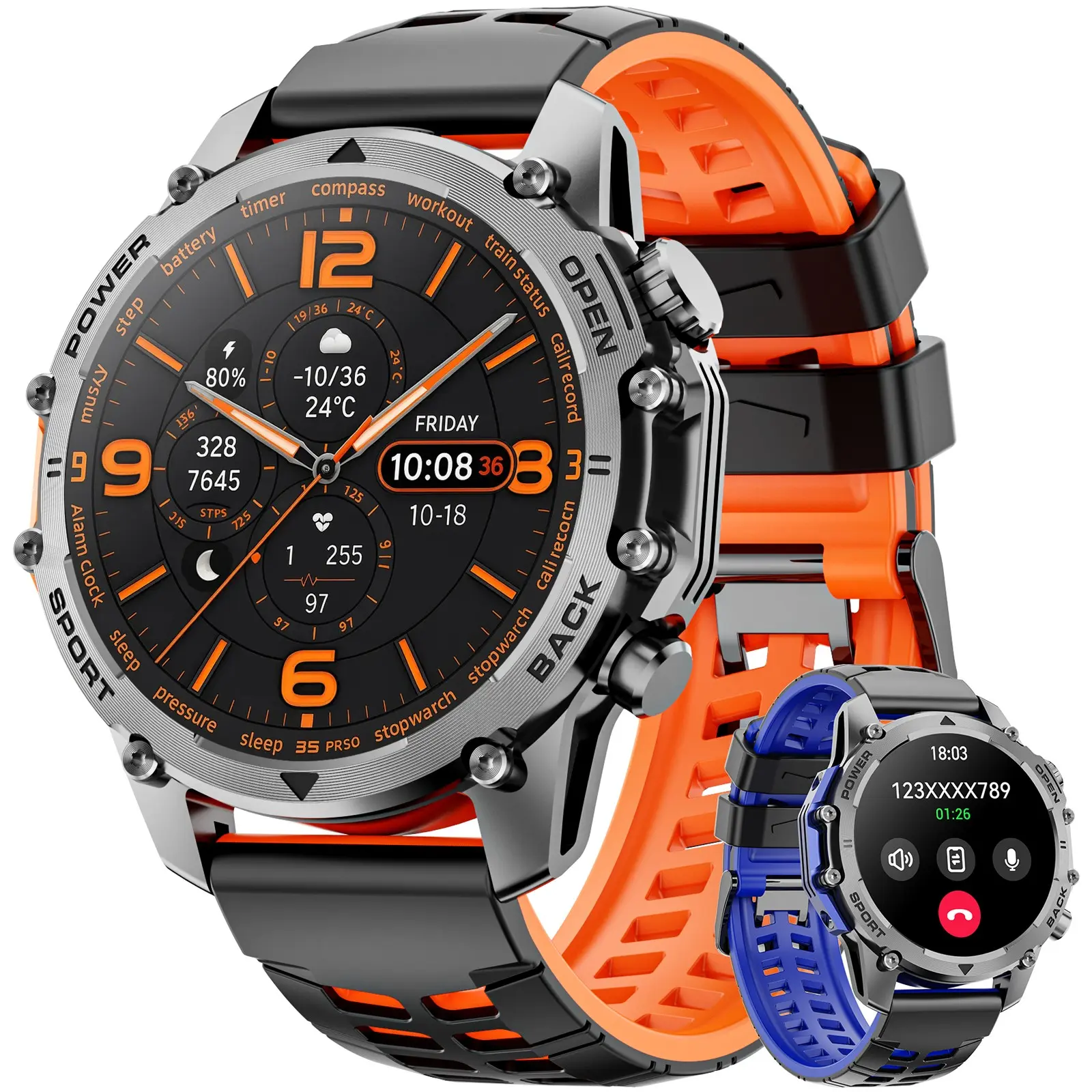1.52-Inch Smart Fitness Watch, LED Backlight, Wireless Calling, Ip67 Water Resistant, Waterproof Multifunctional Watch, Long Battery Life, Compatible with iOS/android, Silicone Smart Watch, Sports Tracking Wristwatch, Smartwatch For Android