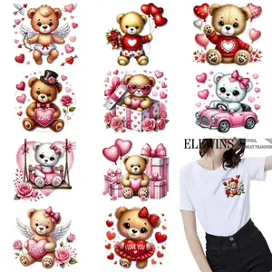 12-Piece Valentine's Day Cute Bear Heat Transfer Iron-On Patches, DIY Hot Transfer, Peel-and-Stick Vinyl Transfer Paper with Bear Face Design, Suitable for T-Shirts, Hats, Backpacks, and Other Apparel and Crafts.