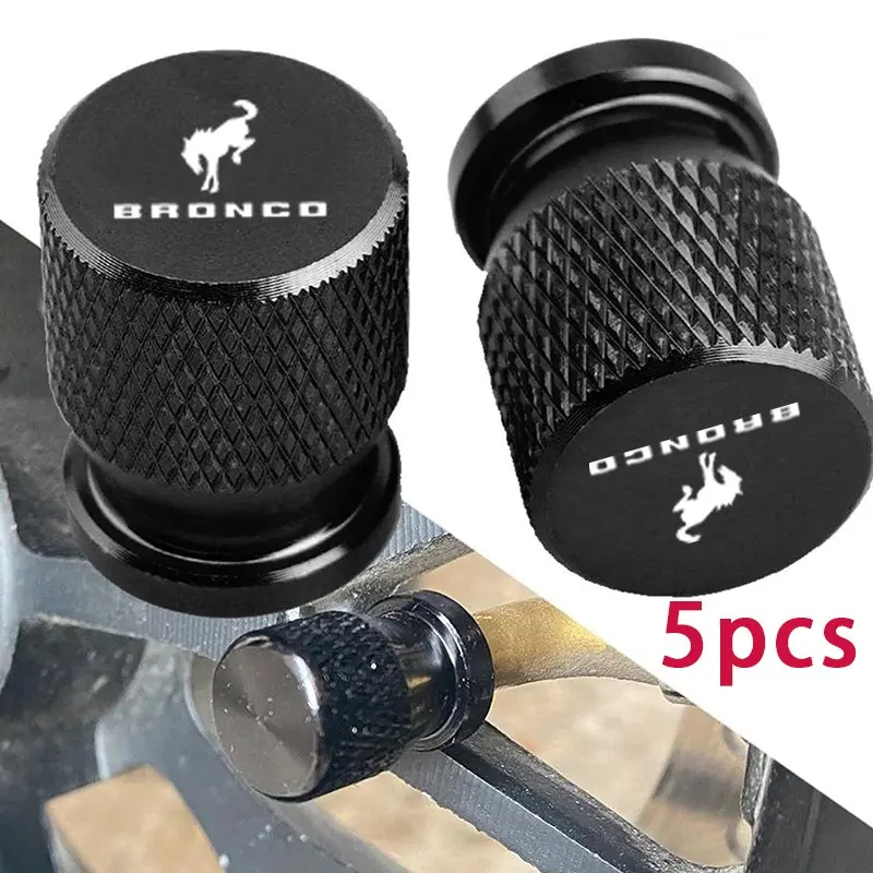 Ford Bronco 5pcs Aluminum Alloy Tire Valve Stem Cap, Car Tire Caps, Tyre Caps, Metallic Texture, Anti-Theft & Dust-Proof, Automotive Accessories