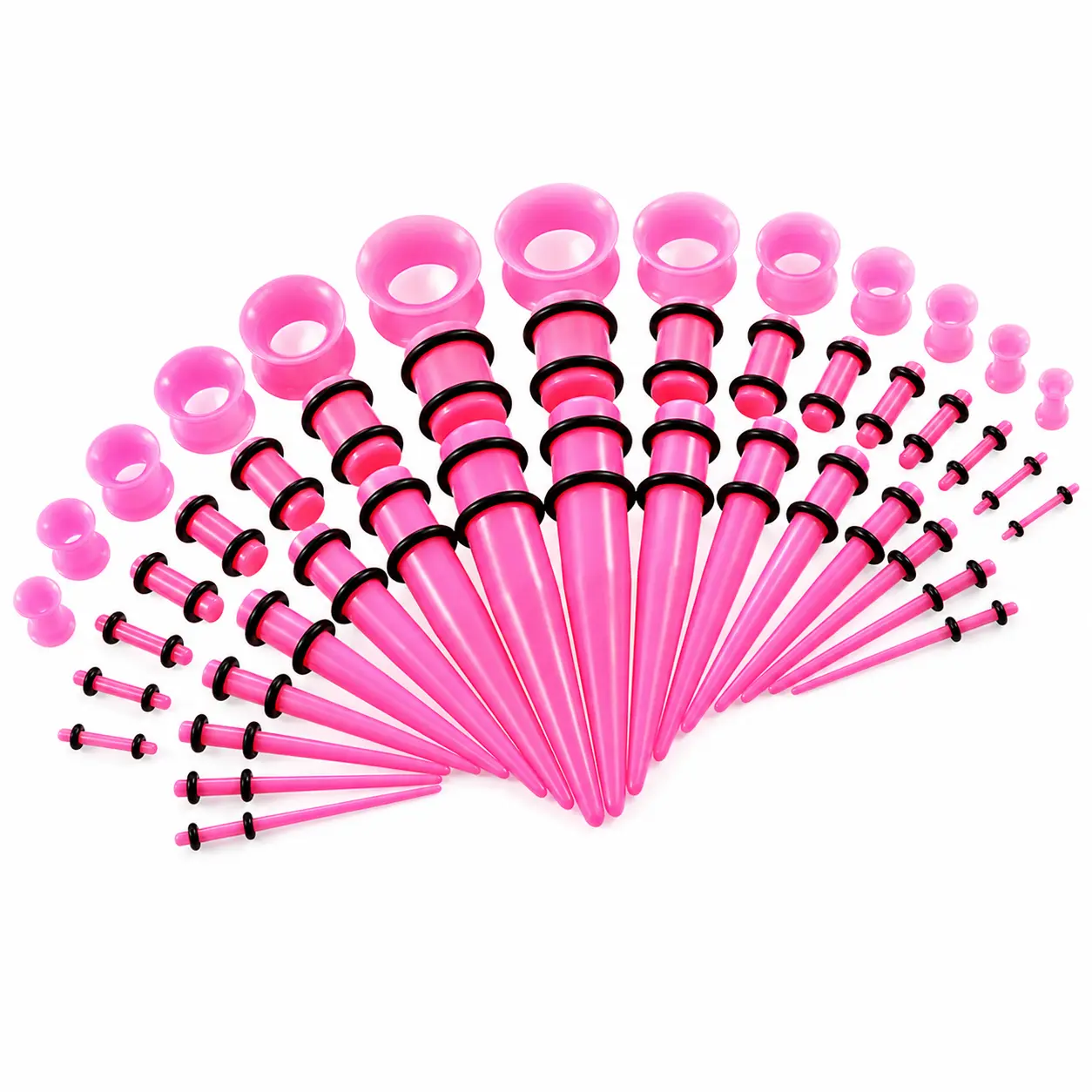 Ear Stretching Kit, 14G-00G Acrylic Gauges for Ears, 50 Pieces Gauge Stretching Kit, crylic Tapers and Plugs + Silicone Tunnels - Ear Gauges Expander Set for women and Men (Pink)