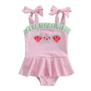 Toddler Baby Girl Watermelon Striped Swimsuit Ruffle Adjustable Straps Halter  Swimwear Bathing Suit
