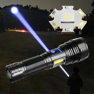 High Power Flashlight, High Lumens Flashlight, 1 Count Rechargeable Zoom Flashlight, Portable Torch Light with Side Lights for Fishing Patrol Camping Emergency Lighting, Rechargeable Work Light, High Lumen Flashlights, Rechargeable Spotlight Flashlight