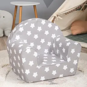 Delsit Toddler Chair & Kids Armchair - European Made Kid Sized Frameless Foam Chair with Removable Cover - Perfect Reading Chairs for Toddlers - Lightweight Playroom Decor - Gray with Stars