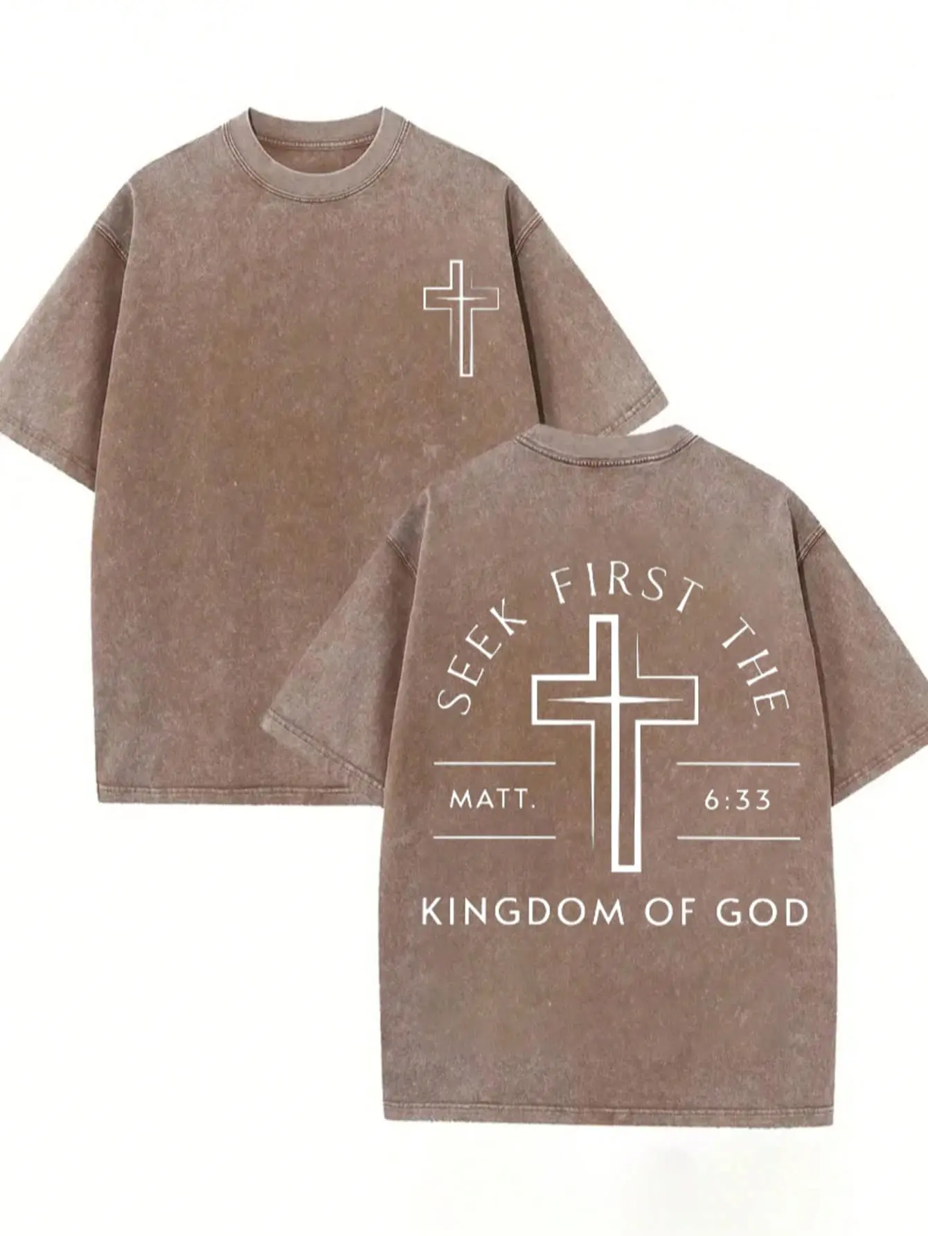 Back to School Men's 230g Heavyweight Washed Cotton Vintage Retro Graphic T-Shirt - Distressed Christian Cross Print, Crewneck, Streetwear Fashion Top, Unique Men's Clothing Gift for BF, Cotton Graphic Tees