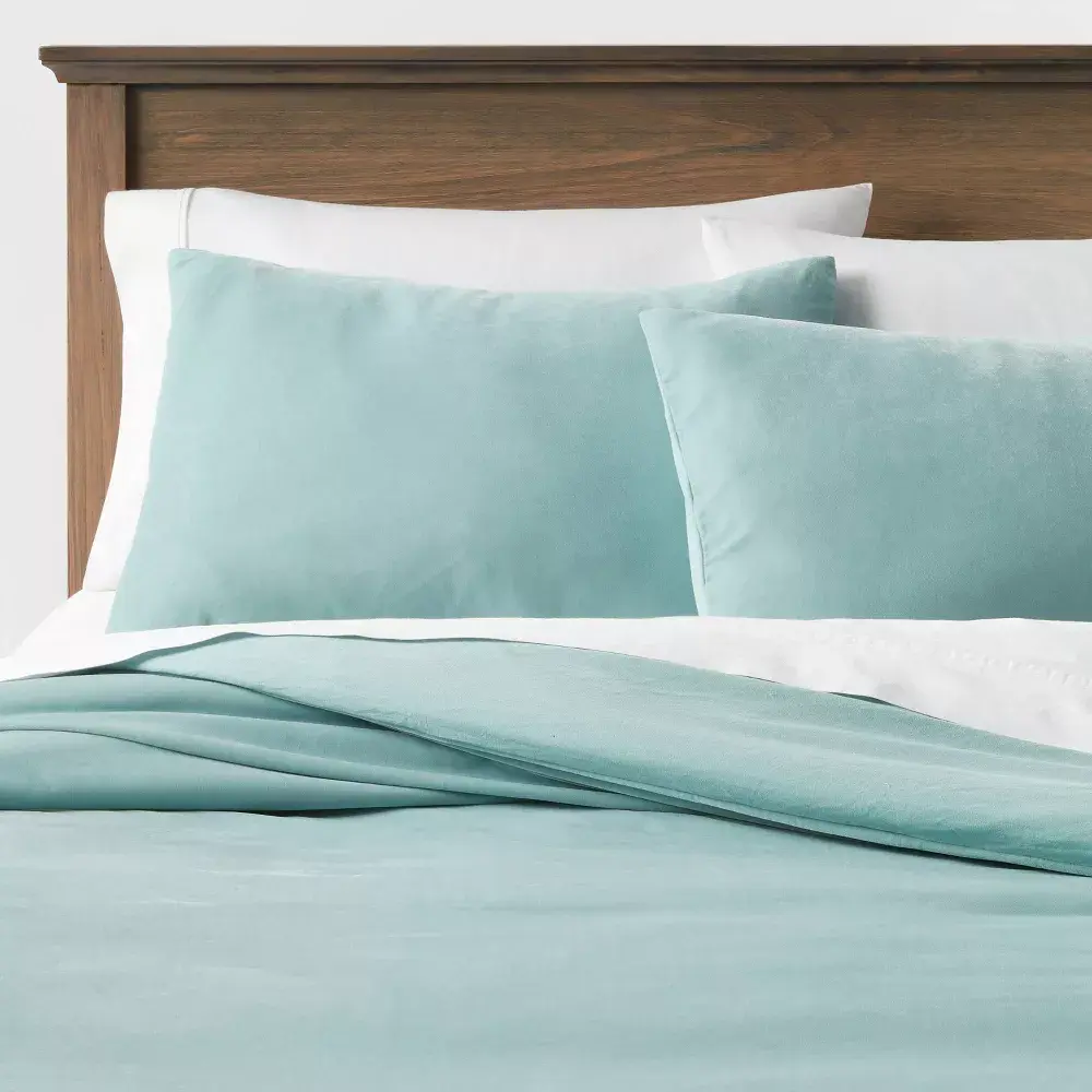 Threshold Velvet Duvet Cover Set Soft Velvet Construction Teal Blue Full/Queen, Home Interior