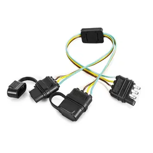 Universal 4 Way Flat Y-Splitter Plug Adapter Trailer Lights and LED Tailgate Light Bar, 4 Pin Trailer Light Adapter with 17.5 inch Trailer Extension Harnes