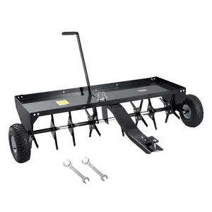 VEVOR Tow Behind Plug Aerator,  48-Inch Tow Behind Lawn Plug Aerator with Universal Hitch, Pull Behind Aerator with Iron Spikes Alternately Arranged, Lawn Aerator Tow Behind for Gardens, Lawns, Farms