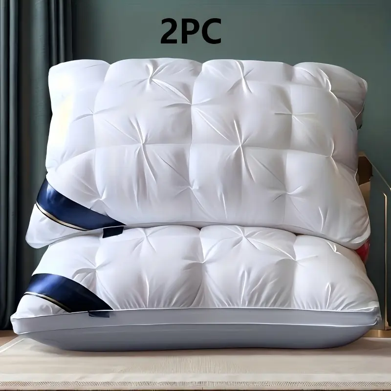 2-Pack (19in×29in) Luxury 5-Star Hotel Quality Pillows for Sleeping, Deep Neck Support, High-Density Non-Sagging All-Season Polyester Fiber Filled Pillows, Quilted Design, Vacuum Compression Packaging (White/Gray)Weight: 800g / 1.76lb