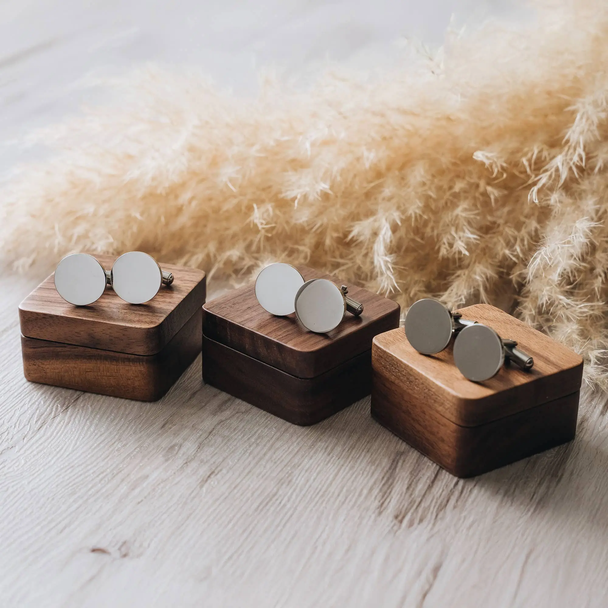 Engraved Pair Cufflinks - Personalized Monogram Male Wear Accessory, Wedding Gift with Wood Box Pack