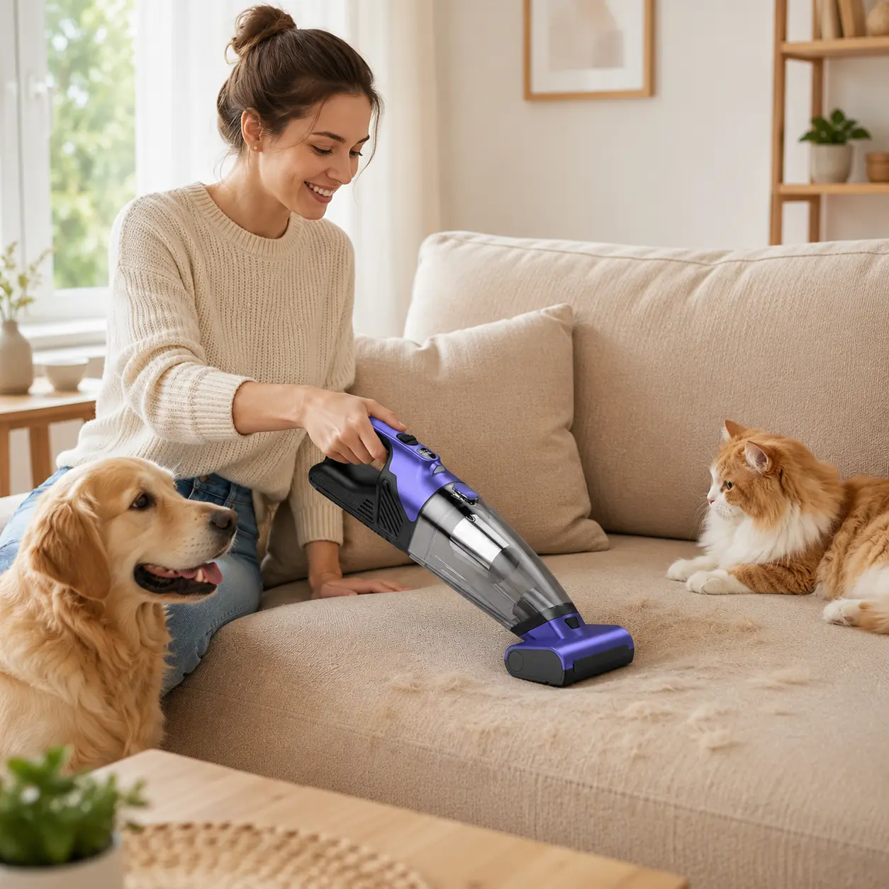 Serbasic Pet Hair Handheld Vacuum Cordless, 20000PA High Power Car Vacuum with Motorized Brush and LED Light,  10400mAh battery Rechargeable Hand Held Vacuum Cleaner with Reusable Filter for Car, Home, Office & Pet