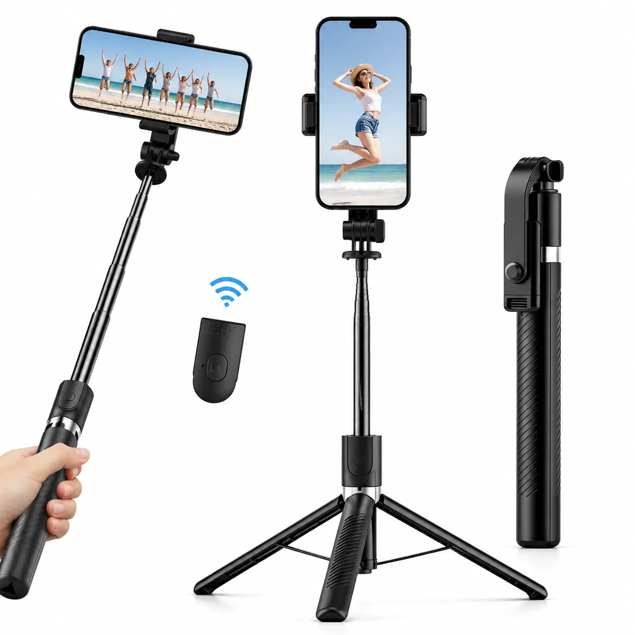 67" Portable Phone Tripod & Selfie Stick, Bluetooth Wireless Remote, 360° Rotating Extendable Stand Compatible with iPhone, Samsung & Android for Photography, Video Recording, Travel & Live Streaming