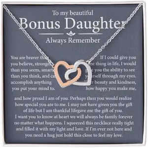 To My Bonus Daughter Necklace, Bonus Daughter Necklace From Stepdad Stepmom, Christmas Birthday Gifts For Bonus Daughter, Stepdaughter Pendant Necklaces Gift With Message Card And Box #14
