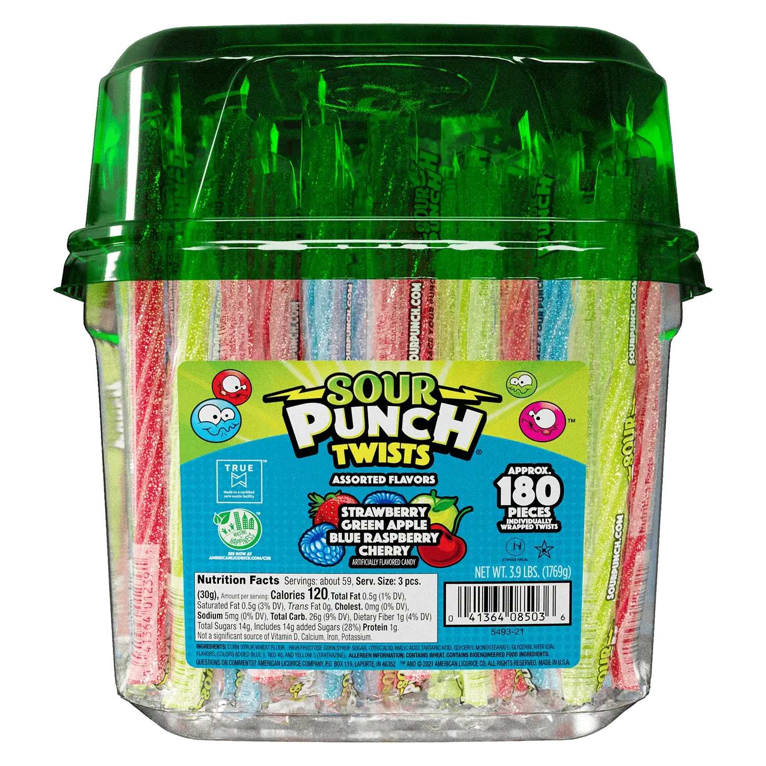 Sour Punch Twists, 6" Individually Wrapped Candy, Assorted Flavors, 3.9LB Tub