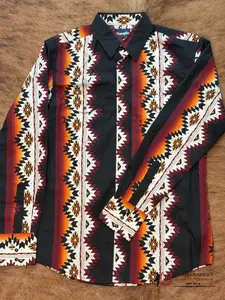MEN'S WRANGLER CHECOTAH BLACK/ORANGE AZTEC PRINT LONG SLEEVE SHIRT - 112367723